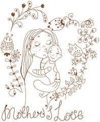 Background with mother and baby and flowers