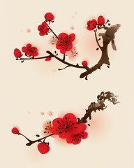 Plum blossom flowers in two different compositions.