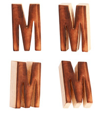English alphabet  M - collage of 4 isolated vintage wood