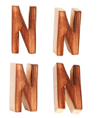 English alphabet  N - collage of 4 isolated vintage wood
