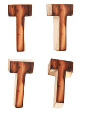 English alphabet  T - collage of 4 isolated vintage wood