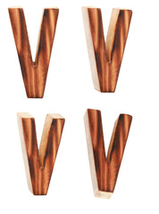 English alphabet  V - collage of 4 isolated vintage wood