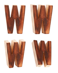 English alphabet  W - collage of 4 isolated vintage wood