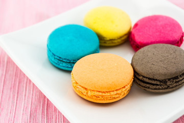 Sweet and colourful french macaroons.