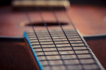 Fototapeta premium Ukulele fretboard, part of ukulele hawaiian guitar