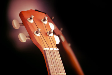Obraz na płótnie Canvas close up and focus at ukulele neck