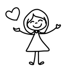 hand drawing cartoon happy girl