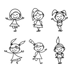 hand drawing cartoon happy kids