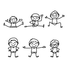 hand drawing cartoon happy kids
