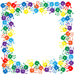 Frame of colorful hand prints