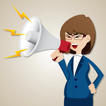 cartoon businesswoman shout out with megaphone