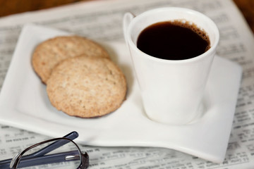 Cup of coffee and cookies.