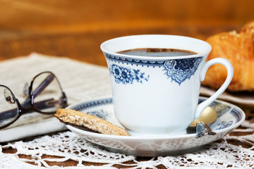 Cup of coffee and cookie.