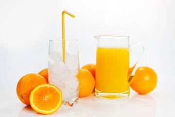 Glass of orange juice, isolated on white background.