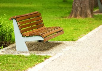 Wooden bench placed in peaceful park