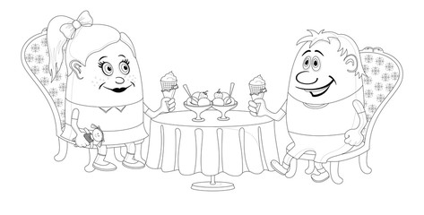 Children near table, isolated, contour