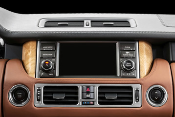Panel of a modern car. Screen multimedia system.