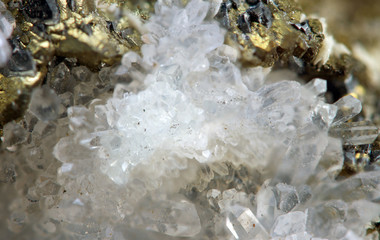 Crystal,nugget, gold, bronze, copper, iron. Macro.