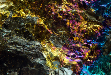 Crystal,nugget, gold, bronze, copper, iron. Macro.