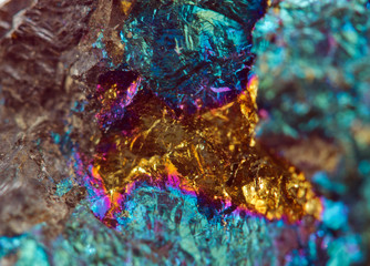 Crystal,nugget, gold, bronze, copper, iron. Macro