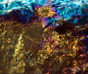Crystal,nugget, gold, bronze, copper, iron. Macro
