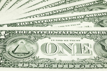 Banknotes of 1 US dollar, lying a reverse side, background