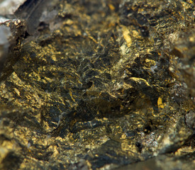 Crystal,nugget, gold, bronze, copper, iron. Macro. Extreme close