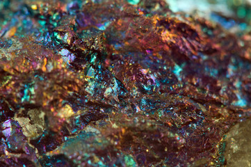 Crystal,nugget, gold, bronze, copper, iron. Macro