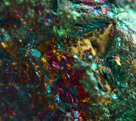 Crystal,nugget, gold, bronze, copper, iron. Macro. Extreme close