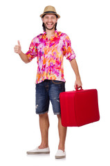 Travel vacation concept with luggage on white