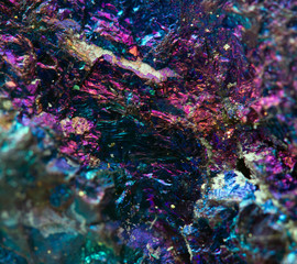Crystal,nugget, gold, bronze, copper, iron. Macro. Extreme close