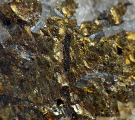 Crystal,nugget, gold, bronze, copper, iron. Macro. Extreme close