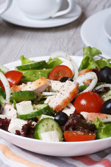 fresh salad with chicken breast and vegetables vertical