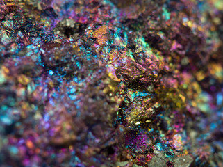 Crystal,nugget, gold, bronze, copper, iron. Macro. Extreme close