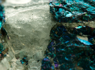 Crystal,nugget, gold, bronze, copper, iron. Macro. Extreme close