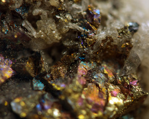 Nugget, gold, bronze, copper, iron. Macro. Extreme closeup