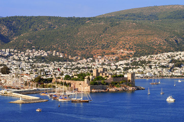 Fototapeta na wymiar View of Bodrum harbor during hot summer day. Turkish Riviera