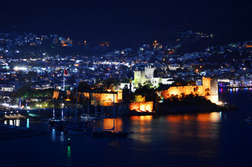Fototapeta premium View of Bodrum harbor by night. Turkish Riviera