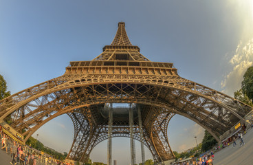 Fototapeta na wymiar Fish-Eye view of Eiffel Tower