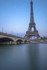 Fototapeta na wymiar Long Exposure of Eiffel Tower and Seine River at sunset