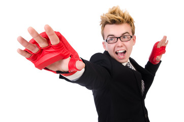 Young businessman boxer isolated on white