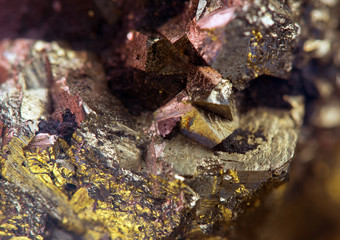 Nugget, gold, bronze, copper, iron. Macro. Extreme closeup