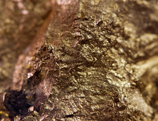 Nugget, gold, bronze, copper, iron. Macro. Extreme closeup