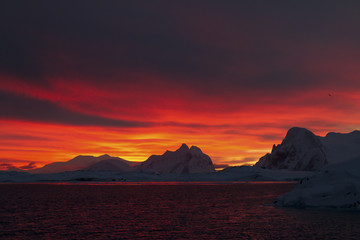 Naklejka na ściany i meble mountains of the Antarctic Peninsula during sunrise