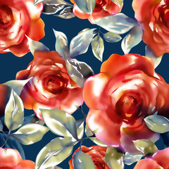 Panele Szklane Podświetlane  Red Roses Seamless Pattern