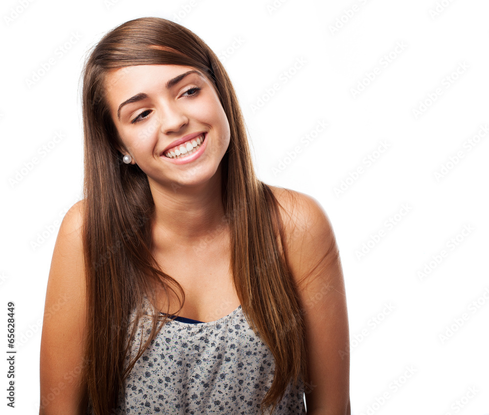 Wall mural portrait of pretty young woman isolated on white