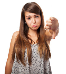 young woman expressing negativity isolated on white