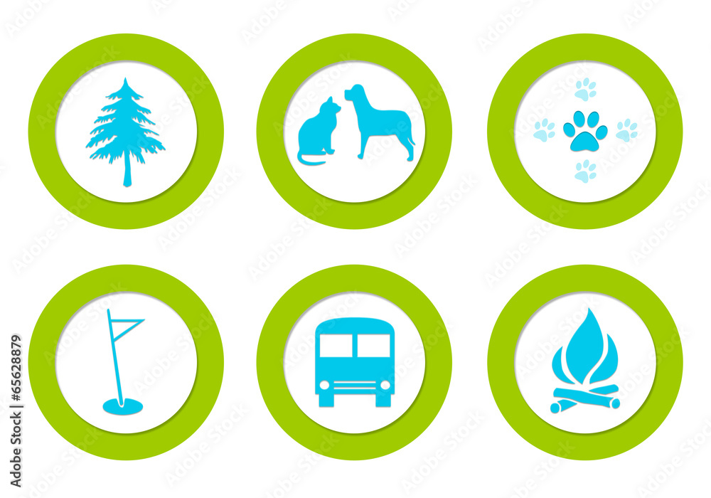 Poster set of colorful rounded icons with different symbols
