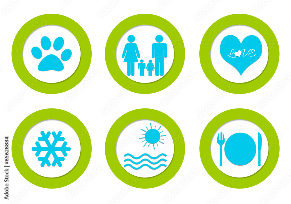 Poster set of colorful rounded icons with different symbols