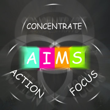 Strategy Words Displays Aims Focus Concentrate and Action
